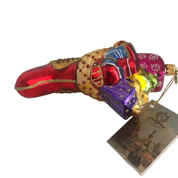 Huras Family Blown Glass Ornament Christmas Holiday Stocking Presents Poland - Picture 4 of 7